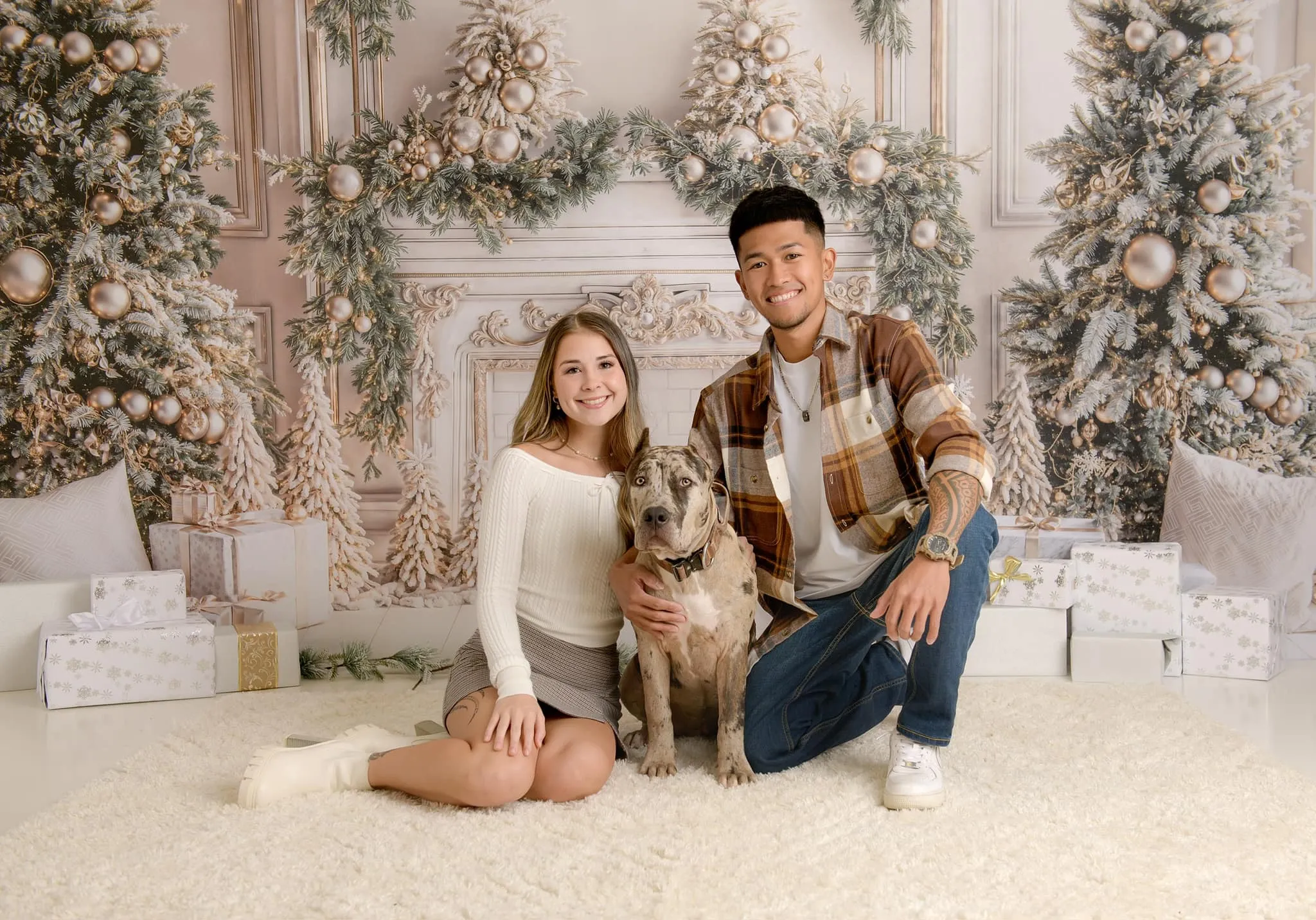 Kate Christmas White Vintage Brick Fireplace Backdrop Designed by Emetselch