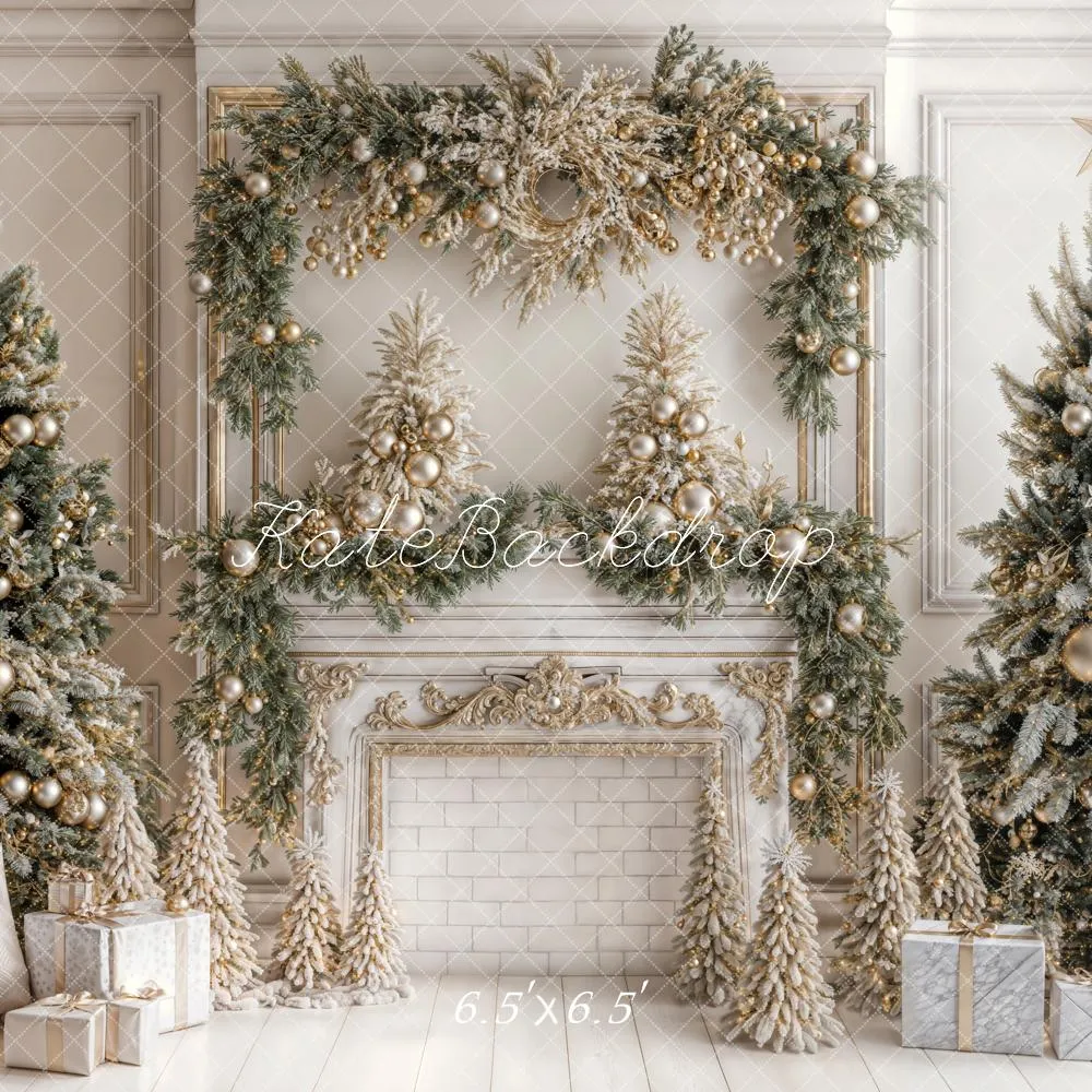 Kate Christmas White Vintage Brick Fireplace Backdrop Designed by Emetselch