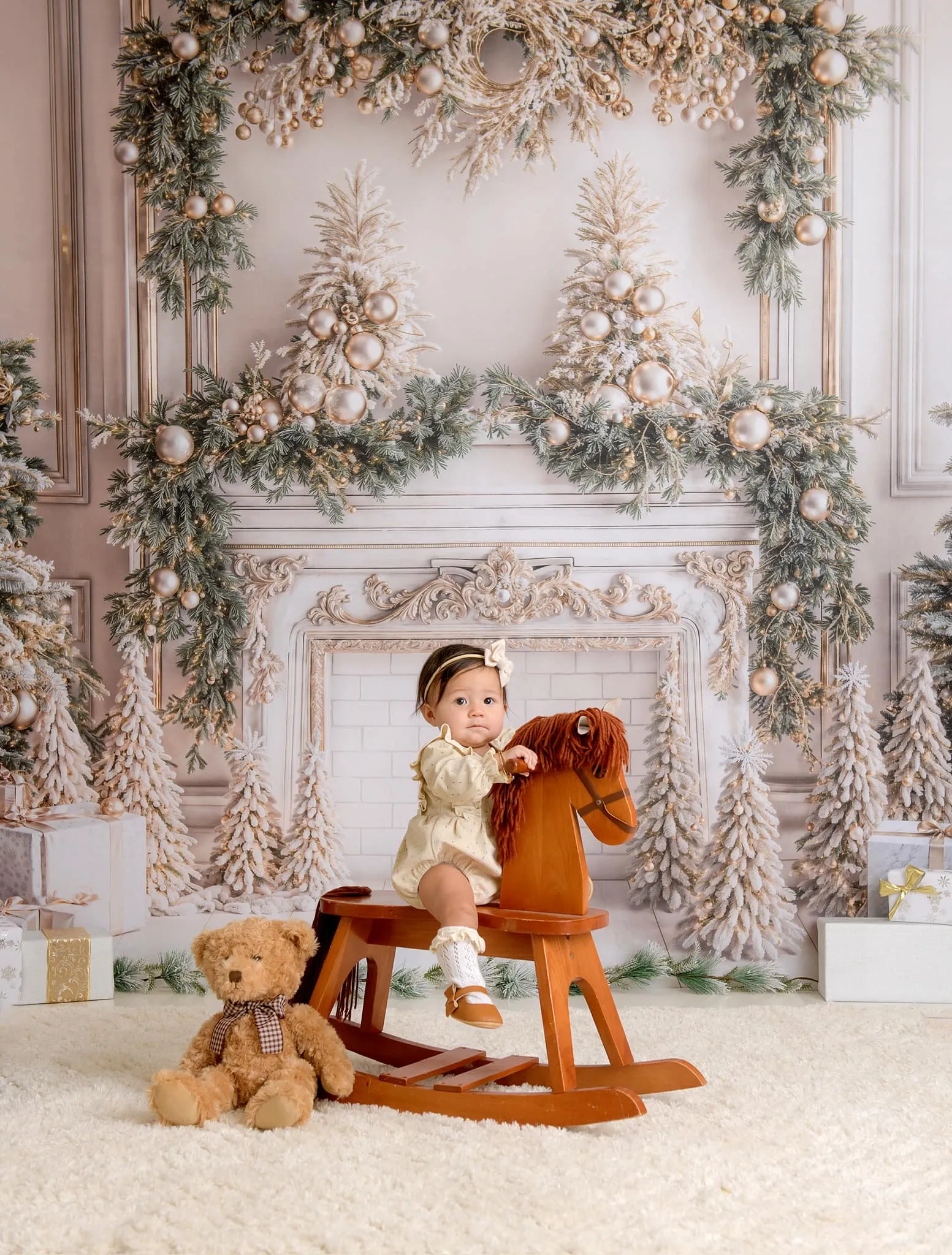 Kate Christmas White Vintage Brick Fireplace Backdrop Designed by Emetselch