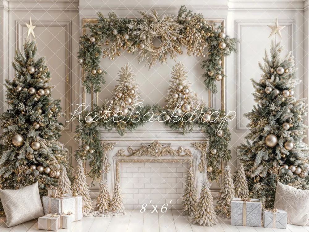 Kate Christmas White Vintage Brick Fireplace Backdrop Designed by Emetselch