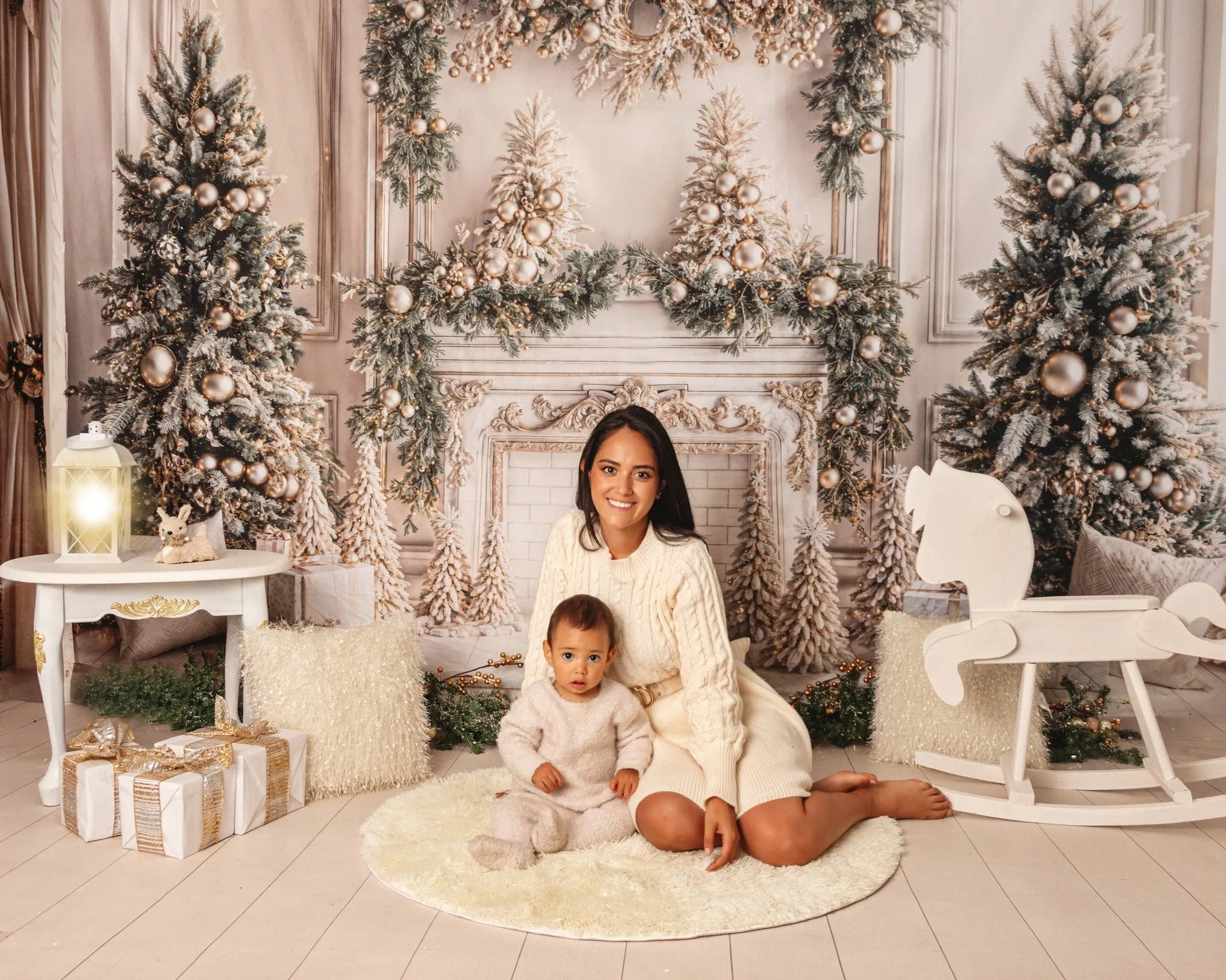 Kate Christmas White Vintage Brick Fireplace Backdrop Designed by Emetselch