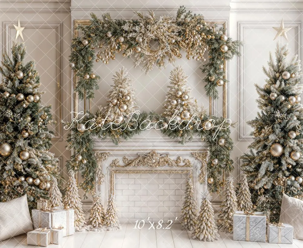 Kate Christmas White Vintage Brick Fireplace Backdrop Designed by Emetselch