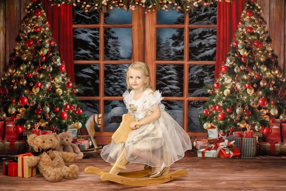 Kate Christmas Window Vintage Wood Tree Backdrop for Photography