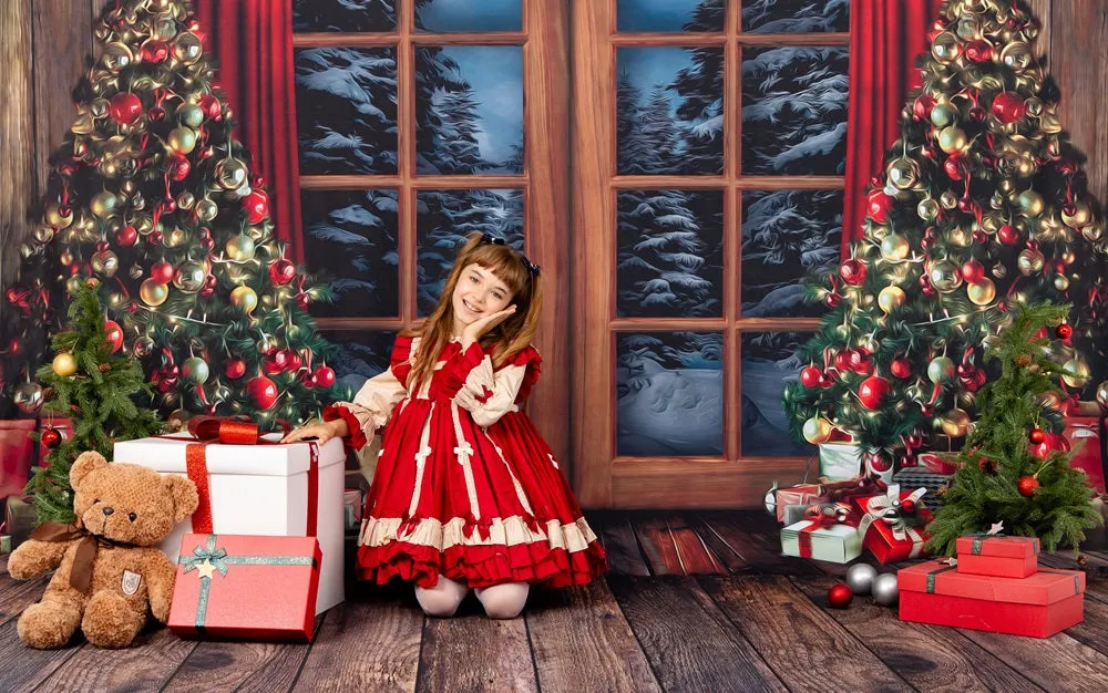 Kate Christmas Window Vintage Wood Tree Backdrop for Photography