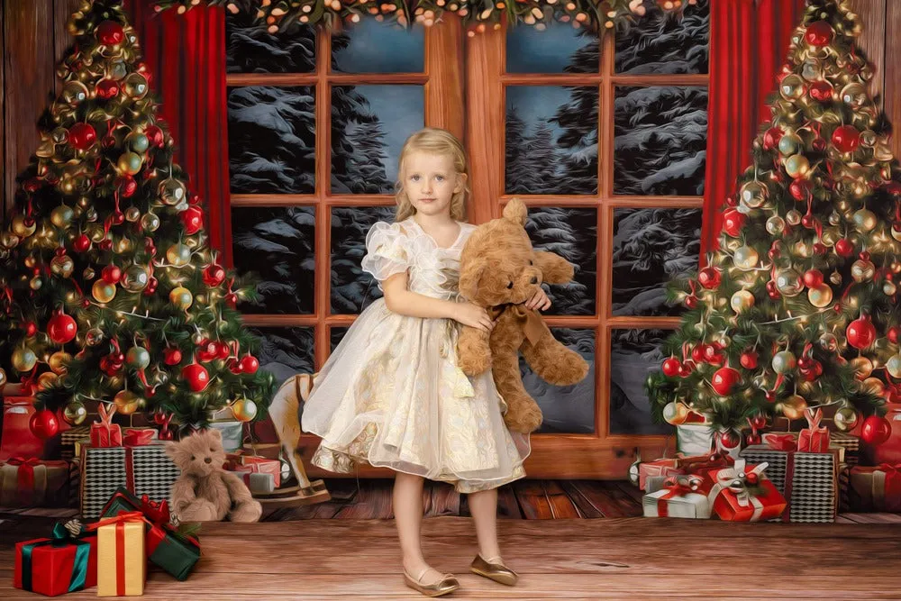 Kate Christmas Window Vintage Wood Tree Backdrop for Photography