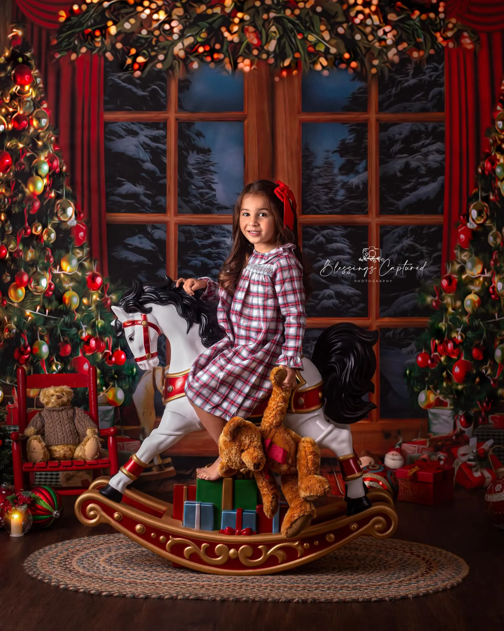 Kate Christmas Window Vintage Wood Tree Backdrop for Photography