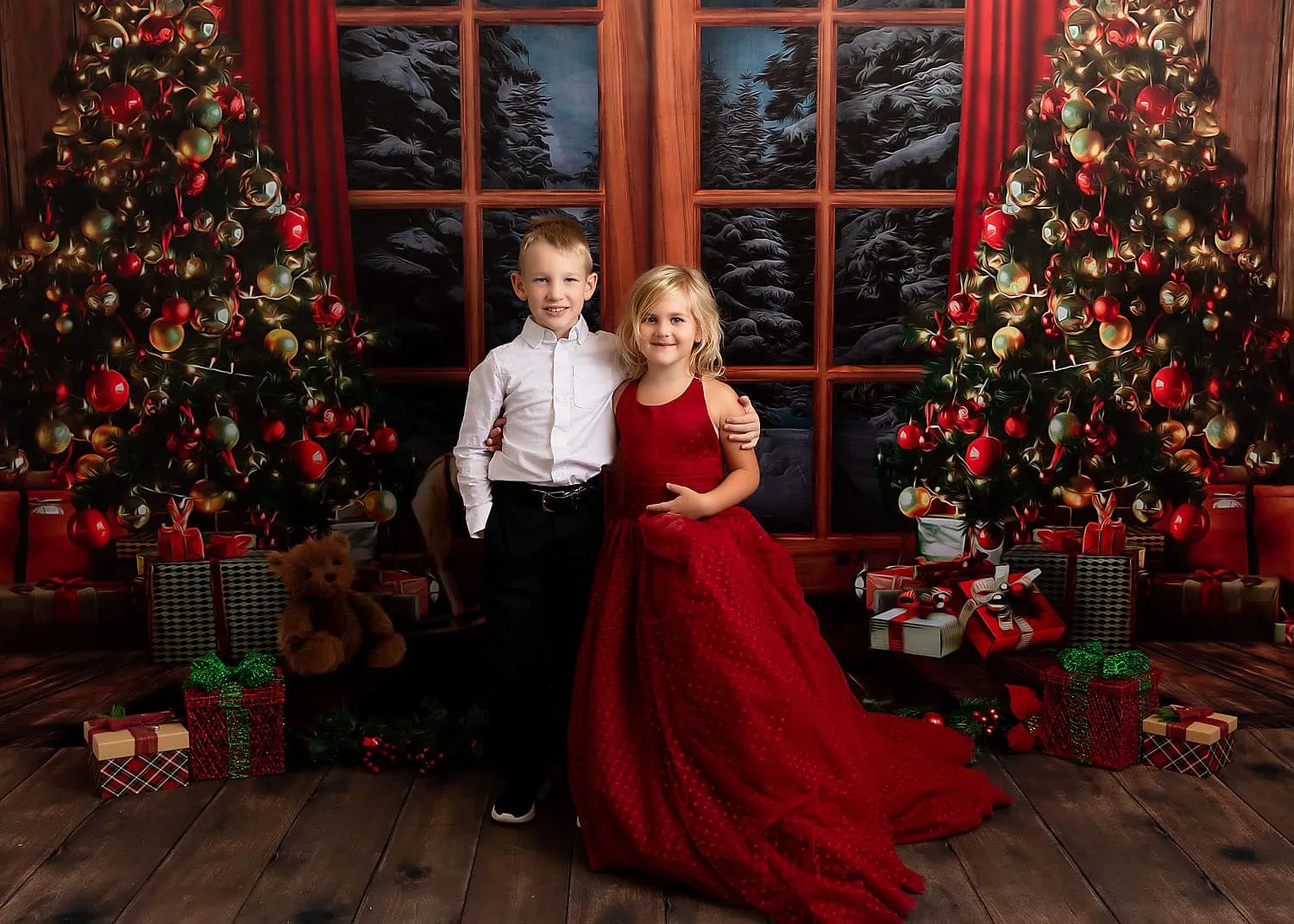 Kate Christmas Window Vintage Wood Tree Backdrop for Photography