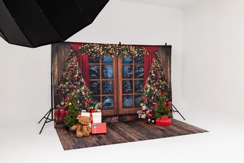 Kate Christmas Window Vintage Wood Tree Backdrop for Photography
