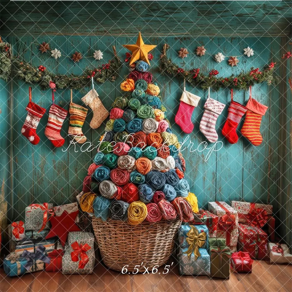 Kate Colorful Christmas Stockings Tree Backdrop Designed by Laura Bybee