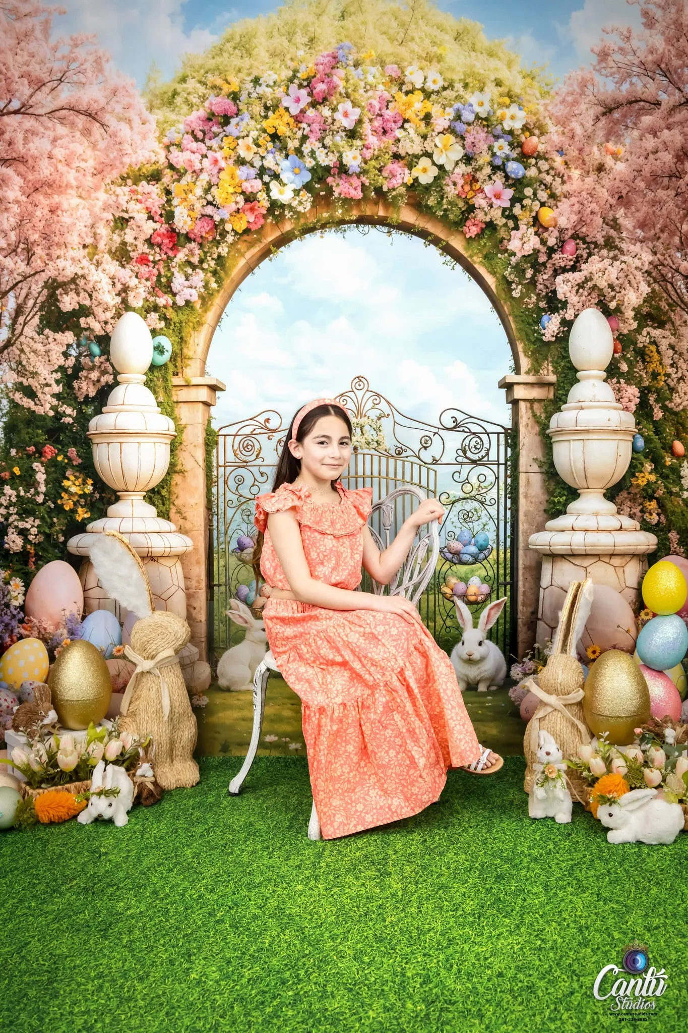 Kate Easter Bunny Colorful Flowers Arch Backdrop Designed by Chain Photography