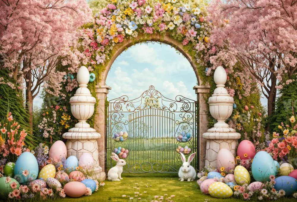 Kate Easter Bunny Colorful Flowers Arch Backdrop Designed by Chain Photography