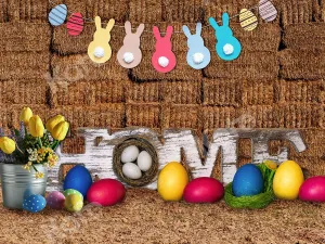 Kate Easter Colorful Eggs Haystack Decoration Backdrop