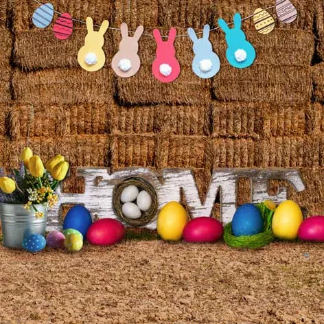 Kate Easter Colorful Eggs Haystack Decoration Backdrop