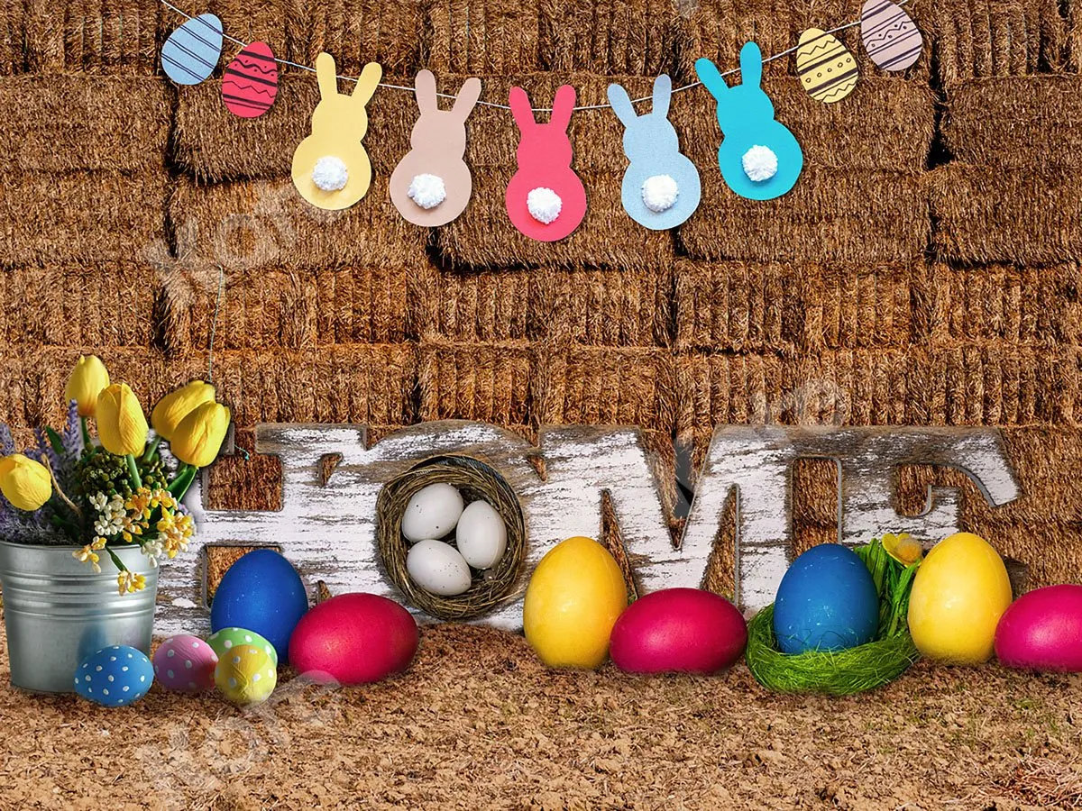 Kate Easter Colorful Eggs Haystack Decoration Backdrop
