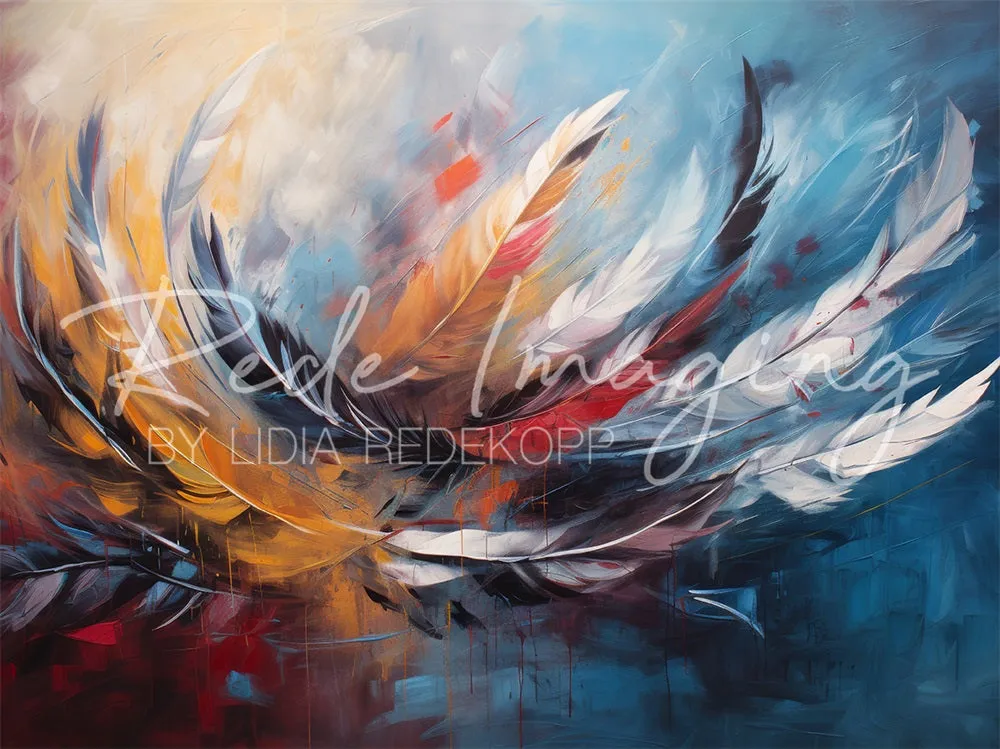 Kate Fine Art Colorful Graffiti Feather Backdrop Designed by Lidia Redekopp