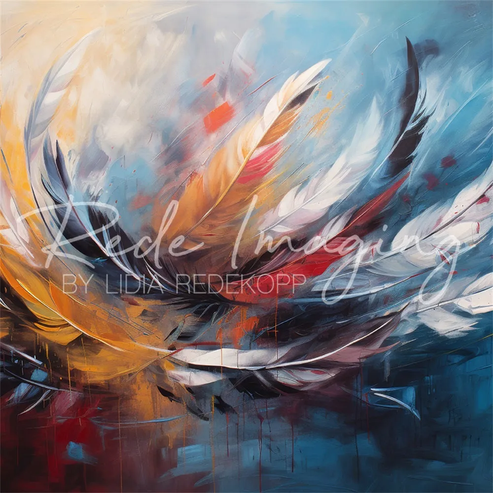 Kate Fine Art Colorful Graffiti Feather Backdrop Designed by Lidia Redekopp