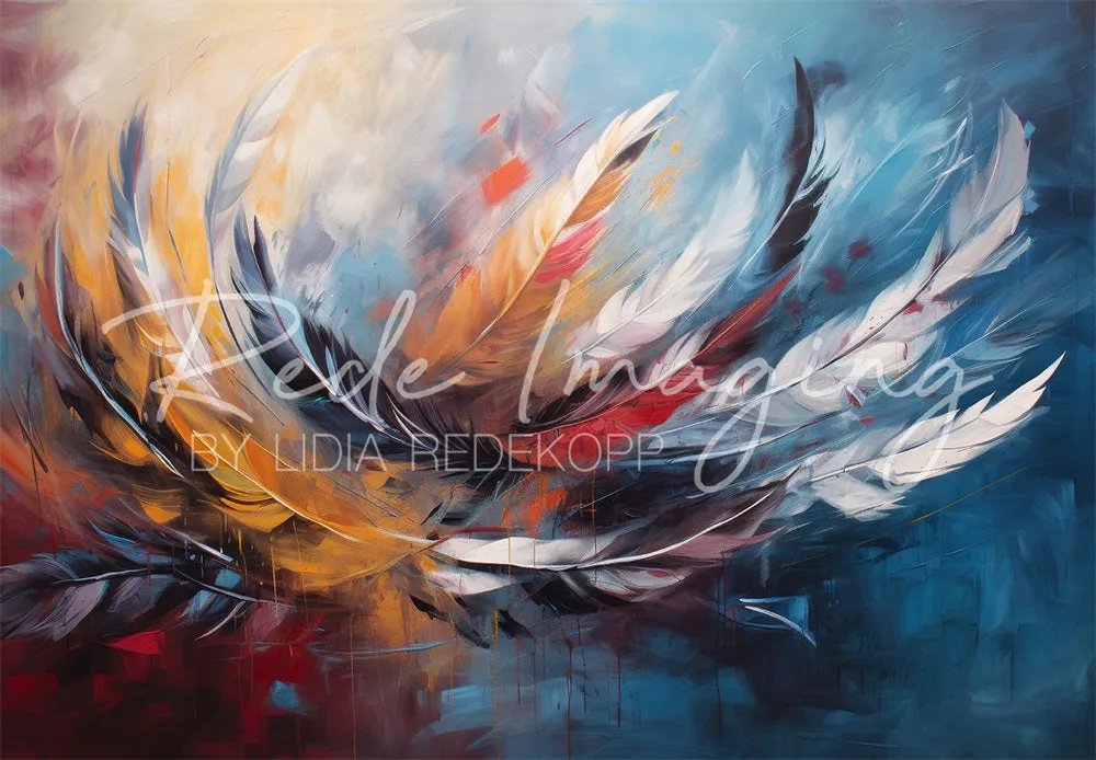 Kate Fine Art Colorful Graffiti Feather Backdrop Designed by Lidia Redekopp