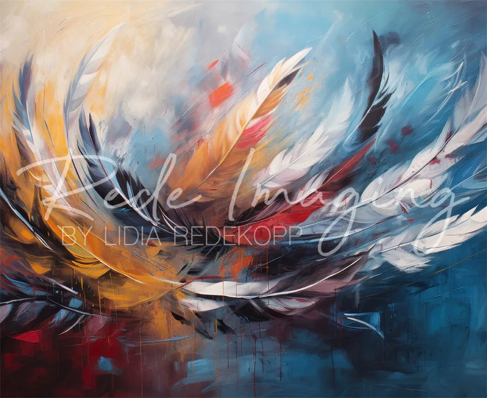 Kate Fine Art Colorful Graffiti Feather Backdrop Designed by Lidia Redekopp