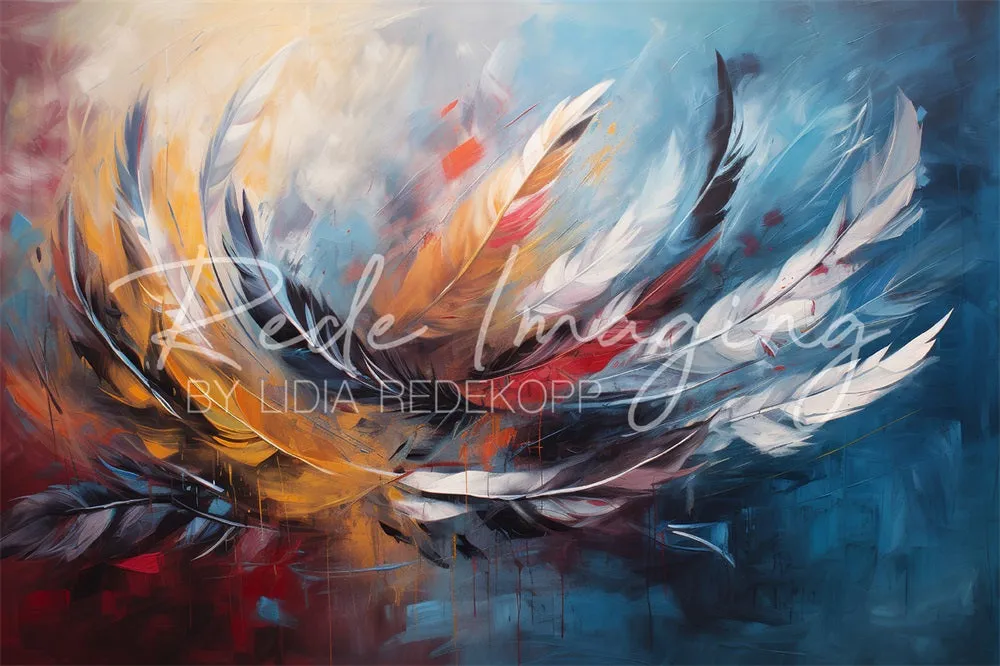 Kate Fine Art Colorful Graffiti Feather Backdrop Designed by Lidia Redekopp
