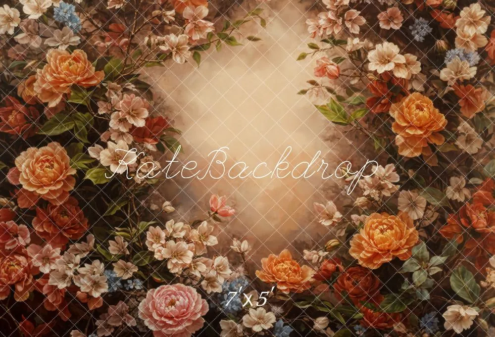 Kate Fine Art Retro Colorful Flower Brown Backdrop Designed by GQ