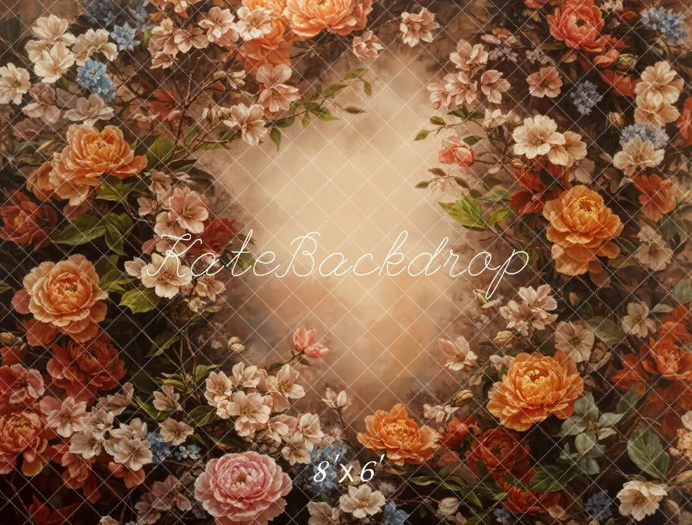 Kate Fine Art Retro Colorful Flower Brown Backdrop Designed by GQ