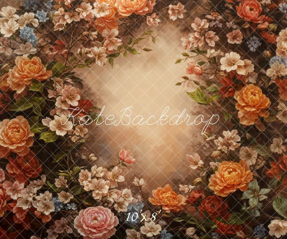 Kate Fine Art Retro Colorful Flower Brown Backdrop Designed by GQ