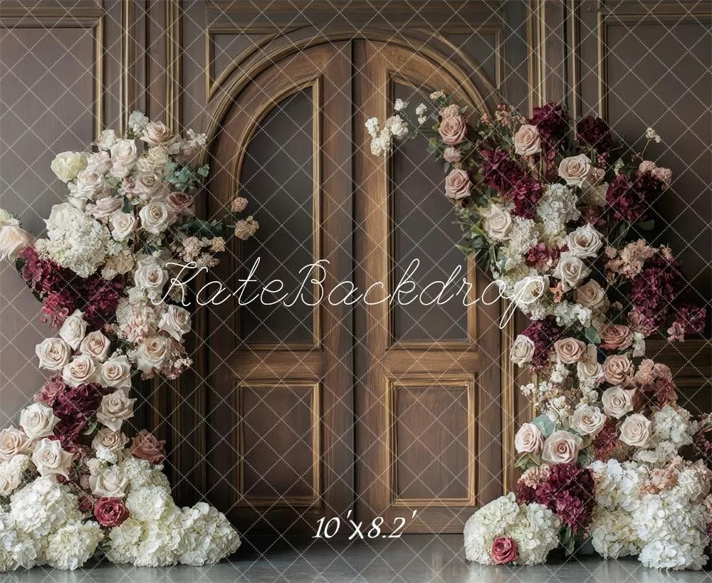 Kate Floral Arch Vintage Wood Door Backdrop Designed by Mini MakeBelieve