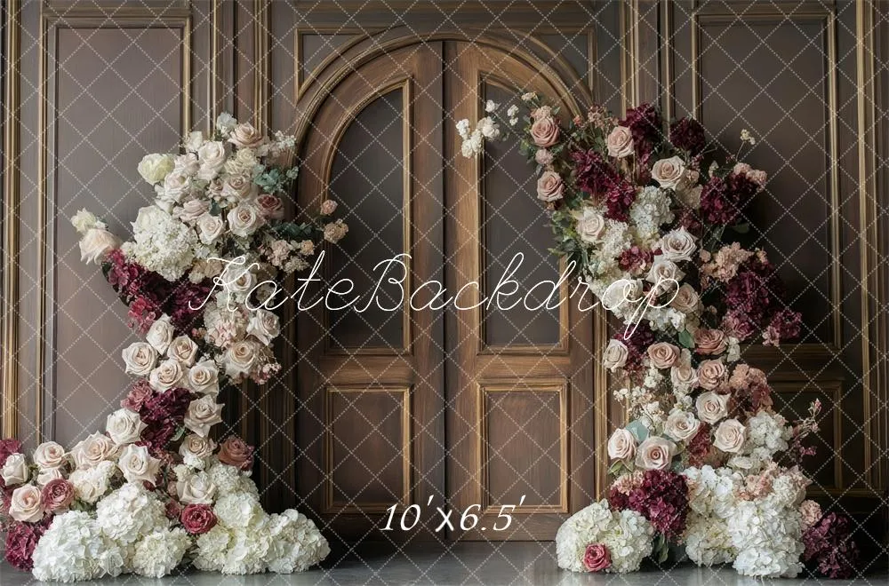 Kate Floral Arch Vintage Wood Door Backdrop Designed by Mini MakeBelieve