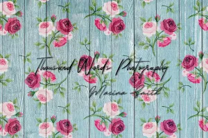 Kate Flower Vintage Roses Blue Backdrop Designed by Marina Smith