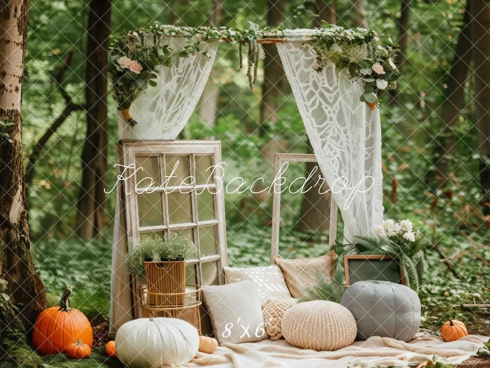 Kate Forest Nook Vintage Windows Pumpkins Backdrop Designed by Patty Robert