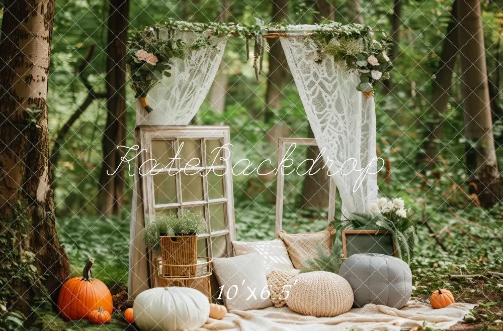 Kate Forest Nook Vintage Windows Pumpkins Backdrop Designed by Patty Robert