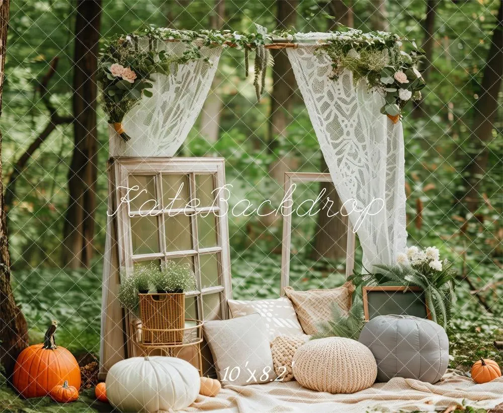 Kate Forest Nook Vintage Windows Pumpkins Backdrop Designed by Patty Robert