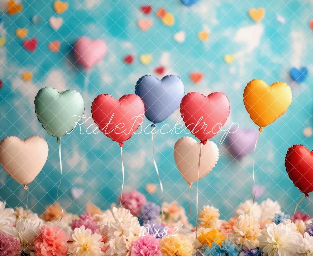 Kate Heart Balloons Floral Colorful Backdrop Designed by Patty Robert