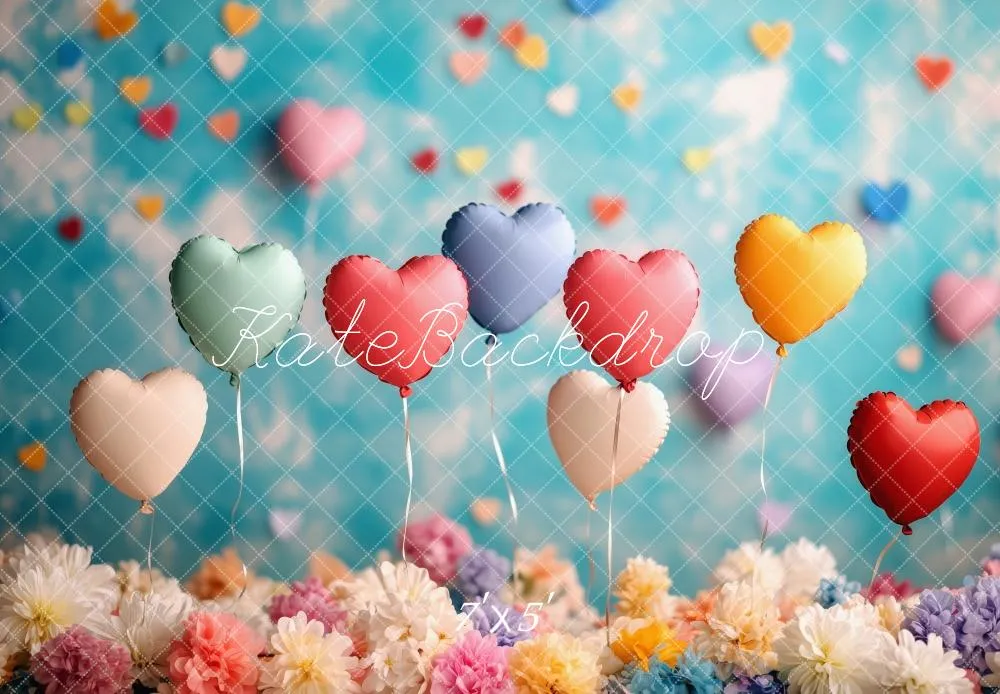Kate Heart Balloons Floral Colorful Backdrop Designed by Patty Robert