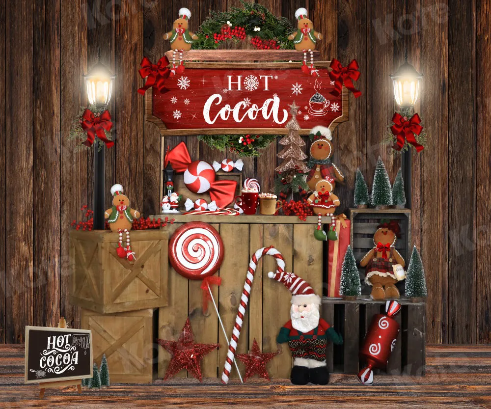 Kate Hot Cocoa Christmas Gingerbread Vintage Wood Backdrop for Photography