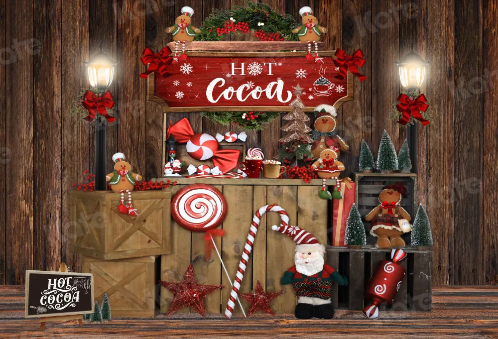 Kate Hot Cocoa Christmas Gingerbread Vintage Wood Backdrop for Photography