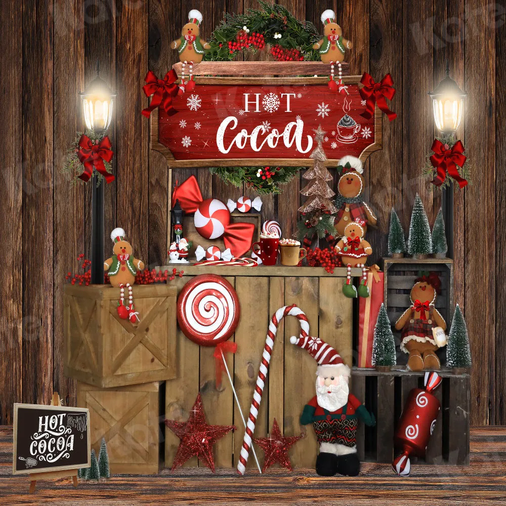 Kate Hot Cocoa Christmas Gingerbread Vintage Wood Backdrop for Photography