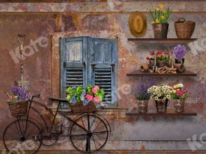Kate Spring Vintage Rusty Wall with Bicycle and Window Backdrop Designed By Ava Lee