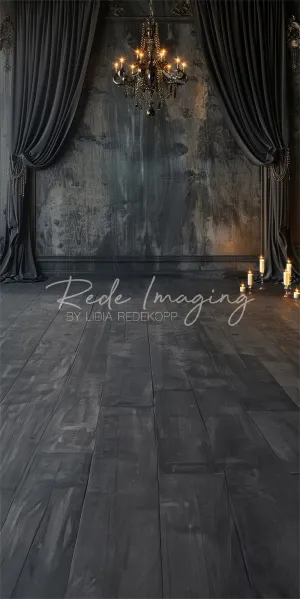 Kate Sweep Dark Vintage Black Curtain Chandelier Wall Backdrop Designed by Lidia Redekopp