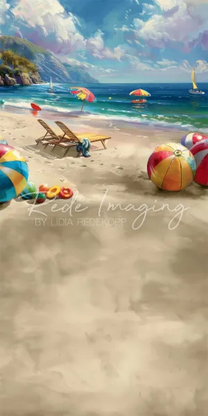 Kate Sweep Summer Watercolor Sea Beach Colorful Ball Backdrop Designed by Lidia Redekopp
