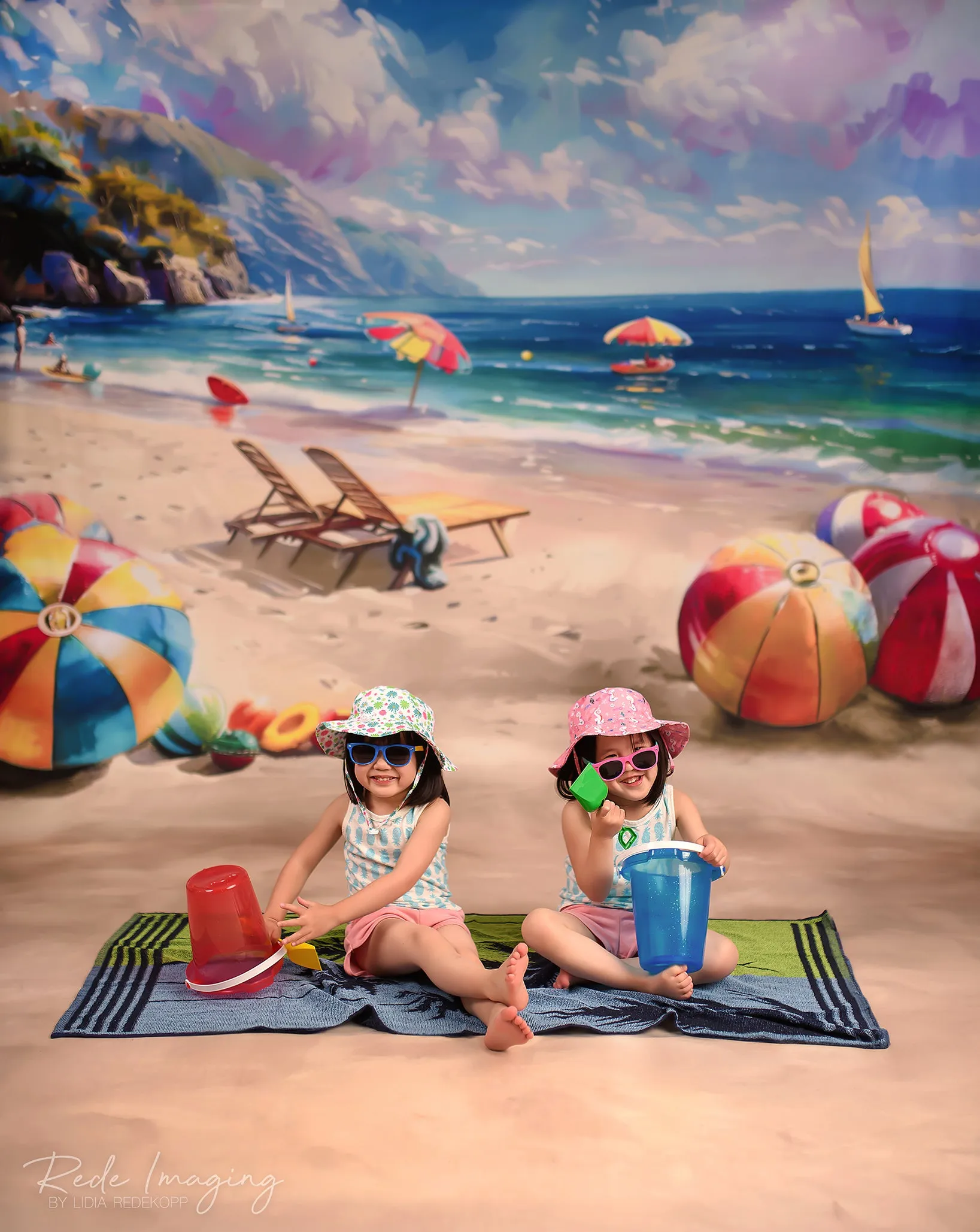 Kate Sweep Summer Watercolor Sea Beach Colorful Ball Backdrop Designed by Lidia Redekopp