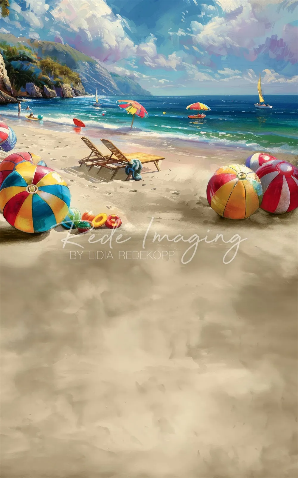 Kate Sweep Summer Watercolor Sea Beach Colorful Ball Backdrop Designed by Lidia Redekopp