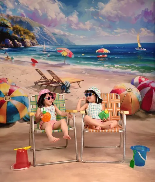 Kate Sweep Summer Watercolor Sea Beach Colorful Ball Backdrop Designed by Lidia Redekopp