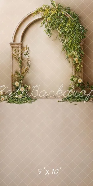 Kate Sweep Vintage Flower Beige Arched Wall Backdrop Designed by Emetselch