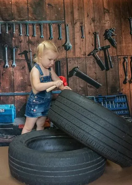 Kate Tool shelf against a table vintage garage backdrop for boy/Father's Day