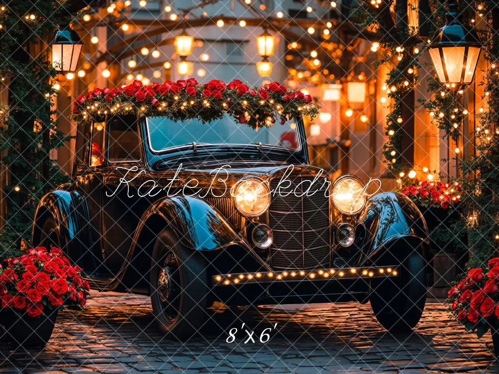 Kate Valentine Vintage Car Roses Lights Backdrop Designed by Emetselch