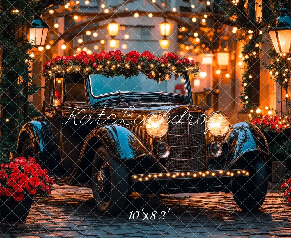 Kate Valentine Vintage Car Roses Lights Backdrop Designed by Emetselch