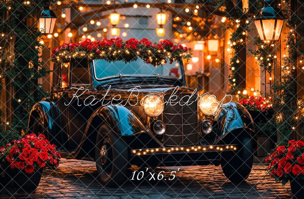 Kate Valentine Vintage Car Roses Lights Backdrop Designed by Emetselch