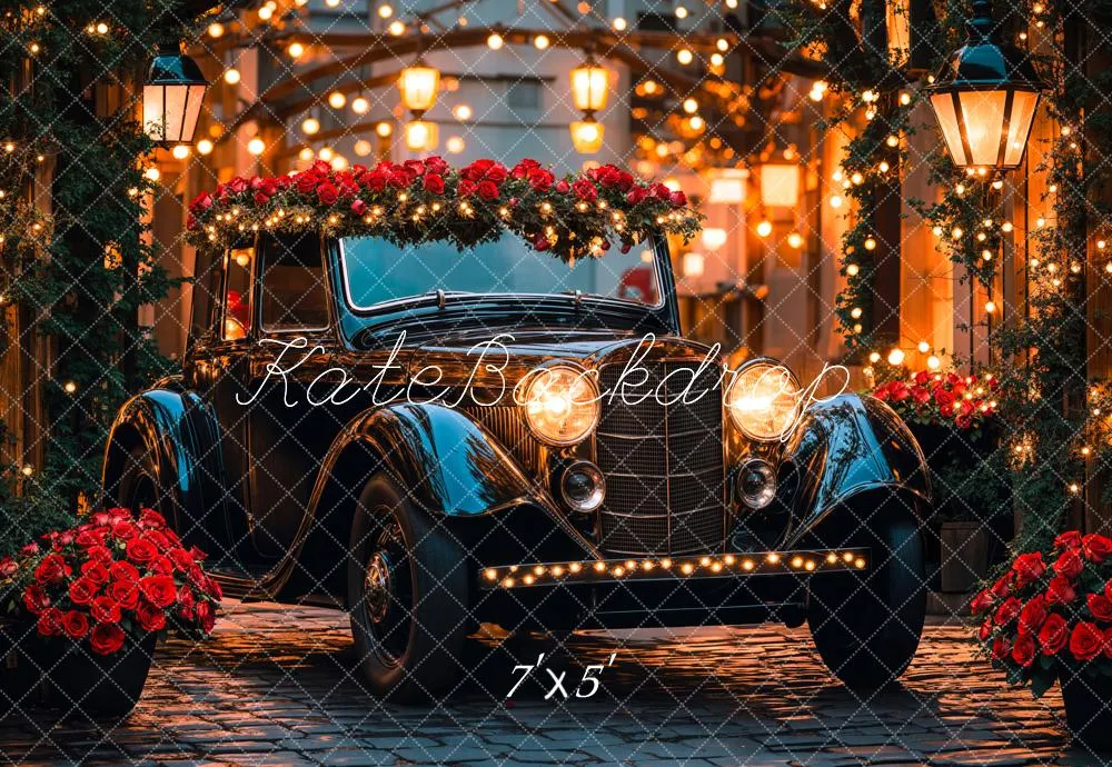 Kate Valentine Vintage Car Roses Lights Backdrop Designed by Emetselch