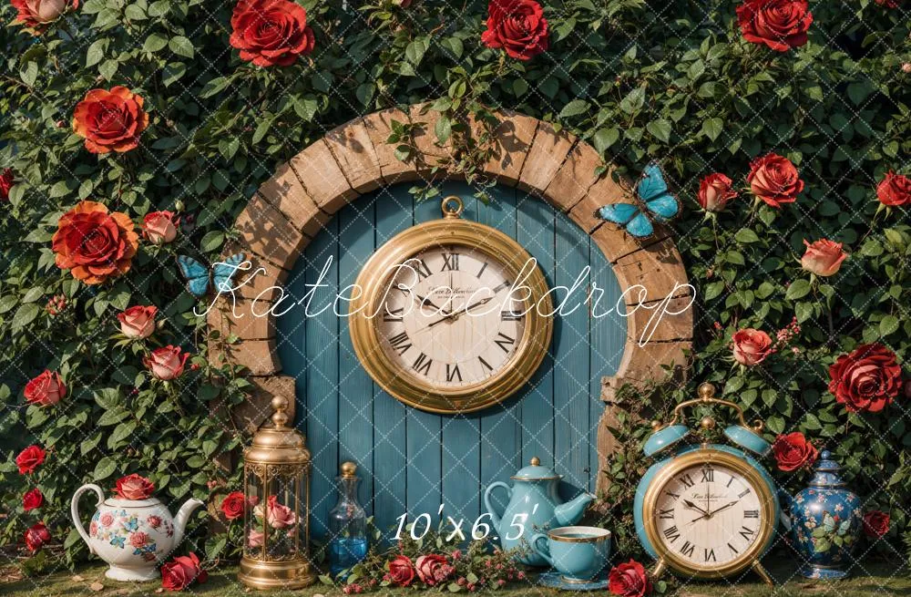 Kate Valentine Vintage Clock Garden Backdrop Designed by Emetselch